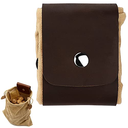 Leather and Canvas Bushcraft Bag Upkey Bolsa de Lona Bushcraft con Funda de Piel y Hebilla Collapsible Waxed Canvas Foraging Pouch with Drawstring Bolsa de Cintura para Senderismo Camping (Marrón)