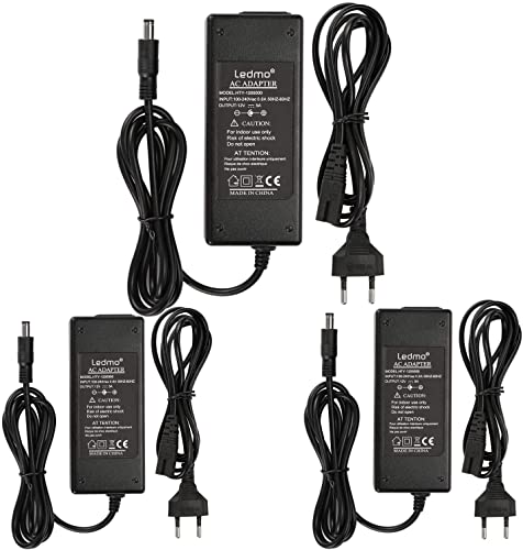 LEDMO 3 Piezas Transformador 12V Adaptador,12V 5A Alimentador,Transformador 12V 5A de Tira de 60W Adecuado Para Cargador para PC Portátil, Cinta LED, Monitores LCD TFT, DVD, Televisores, Etc.