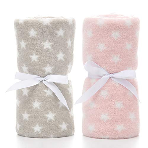 LeerKing 2 Paquetes Mantas para Bebés Polar Suave y Mullida lavable Confortable Cálida con Patrón de Manchas Estrellas para Niña y Niño 75 * 100CM, Gris & Rosa