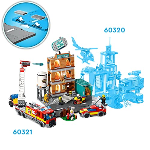 LEGO 60321 City Cuerpo de Bomberos, Set de Edificio con Llamas Plegables y Camión, Juguete para Niños 7 Años con Mini Figuras