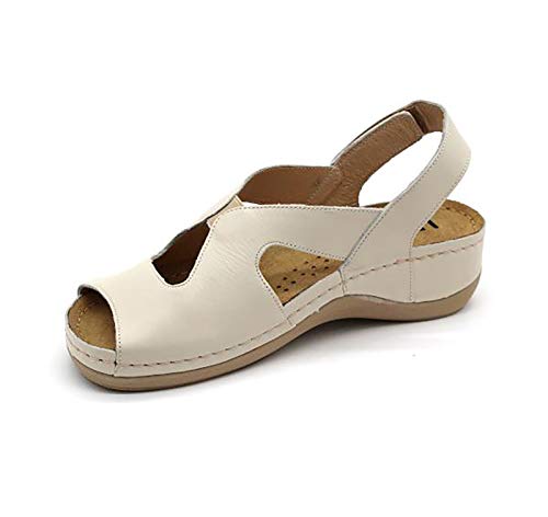 LEON 924 Sandalias Zuecos Zapatos Zapatillas de Cuero para Mujer, Beige, EU 36