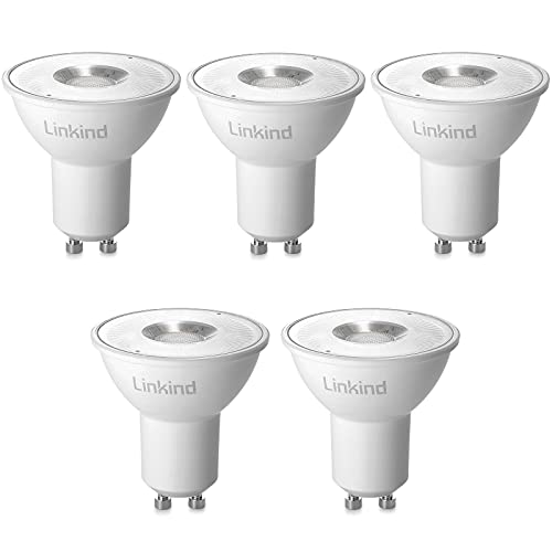 Linkind Bombillas LED regulables de 6W GU10, equivalentes a una bombilla halógena de 50W y 70W, 640lm y 5000K luz blanca fría, ángulo de haz de 110°, AC 220 – 240V MR16, 5 unidades