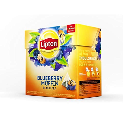 Lipton 4 cajas de té negro con diseño de pirámide de arándanos y muffins de lujo con hojas de té auténticas, colección exclusiva importada