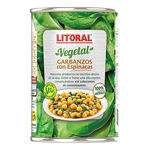 LITORAL Vegetal Garbanzos con Espinacas - Plato Preparado Sin Gluten - Pack de 10x425g - Total: 4.25kg