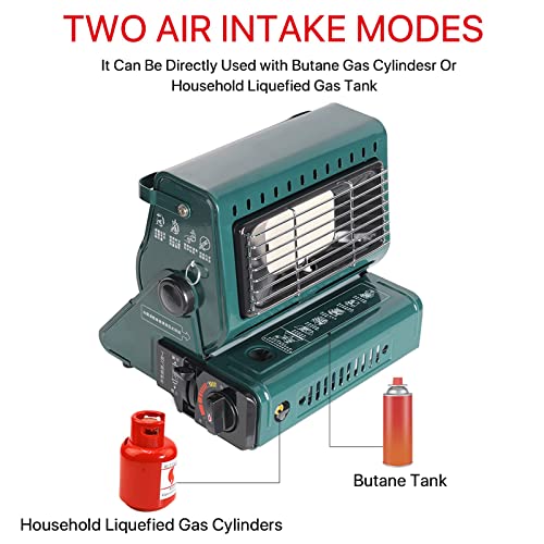 LIUD Estufa De Gas Butano Exterior Calentador Portátil Pequeño Estufa Camping Gas Portatil 1.3kw Calentador para Oficina Calentadores De Gas Puede Hervir Agua para Cocinar/Verde