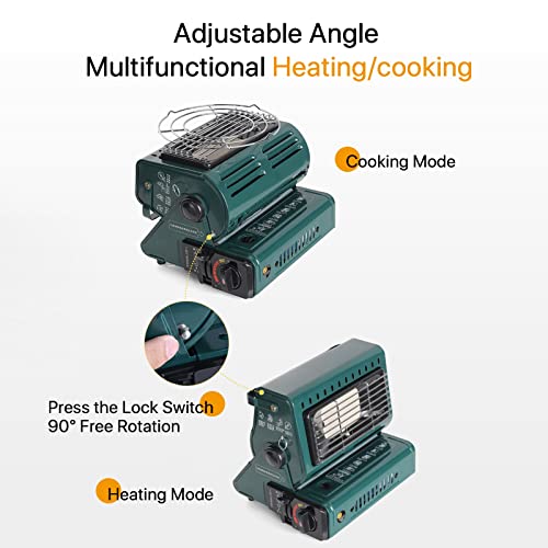 LIUD Estufa De Gas Butano Exterior Calentador Portátil Pequeño Estufa Camping Gas Portatil 1.3kw Calentador para Oficina Calentadores De Gas Puede Hervir Agua para Cocinar/Verde