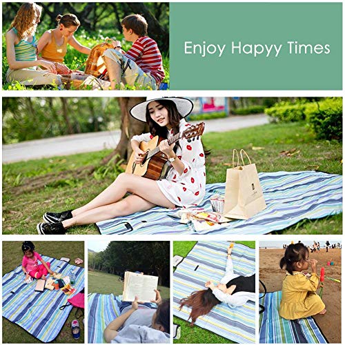 LIVEHITOP Manta de Picnic XXL Grande 200x200cm, Impermeable Portátil Compacto Alfombra para Outdoor Camping Jardín Familia al Aire Libre Verano, Azul Rayas