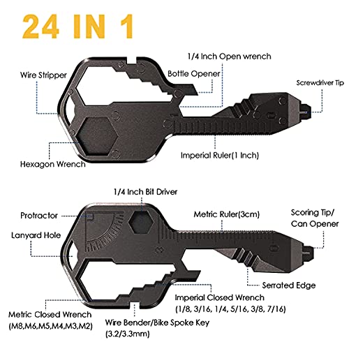 Llave Multifunción de Acero Inoxidable 24 en 1 | Abridor De Botellas | Mini Herramienta Portátil | Abridor de Botellas Multifunción Para Exteriores, Aventura Al Aire Libre, Etc(negro)