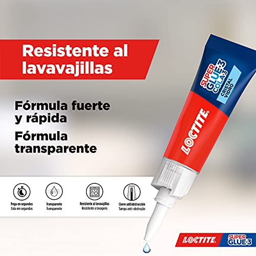 Loctite Super Glue-3 Cristal, adhesivo para cristal resistente al agua, pegamento instantáneo especial para cristales, pegamento transparente y extrafuerte, 1x3 g