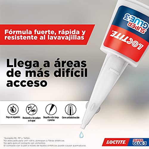 Loctite Super Glue-3 Precisión, pegamento transparente de máxima precisión, pegamento instantáneo triple resistente, adhesivo universal con goteo fácil de regular, 1x5 g