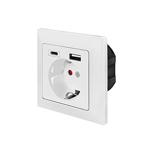 LogiLink PA0262 - Enchufe empotrable con 1 Toma de Contacto (CEE 7/3), 1 USB-A, 1 USB-C, Color Blanco