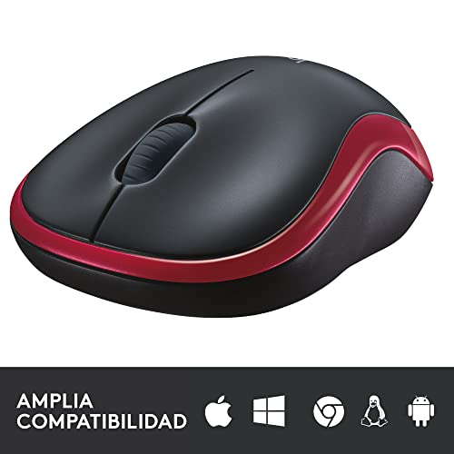 Logitech M185 Ratón Inalámbrico, 2.4GHz con Mini Receptor USB, Batería de 12 Meses, Seguimiento Óptico con Resolución de 1000 dpi, Ambidiestro, Compatible con PC, Mac, Portátil - Rojo