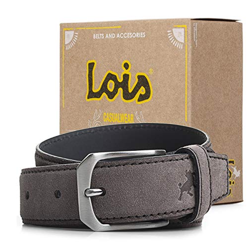 Lois - Cinturon Hombre Cuero Piel Nobuk Serraje Ante Unisex Hombre Mujer. Hecho en ESPAÑA. de Marca Genuina y Original 35 mm Ancho. Talla Ajustable 49701, Color Taupe