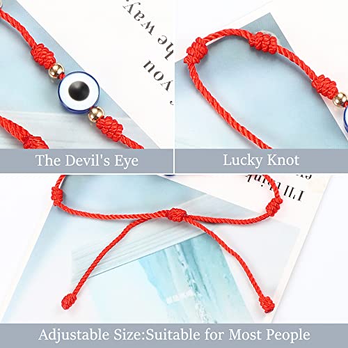 LOLIAS 6 Piezas Pulsera Roja 7 Nudos para Mujeres Amuleto Kabbalah Pulsera Ojo Turco Mano Pulseras Protección Pulsera Hilo Rojo Suerte Unisex Pulsera Ajustable Tibetano Pulsera Amistad