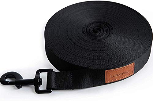 Looxmeer Correa de Adiestramiento para Perros, 5m / 10m / 15m / 20m / 25m / 30m Correa Perro Larga, Cuerda para Perros Manos Libres, Correa Resistente Fuerte para Camping Paseo, Negro