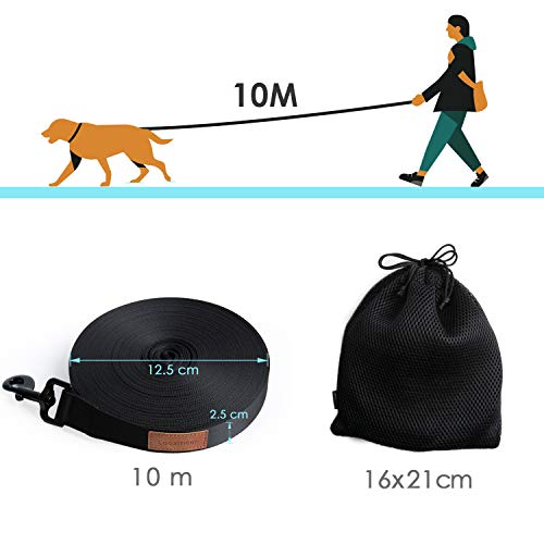 Looxmeer Correa de Adiestramiento para Perros, 5m / 10m / 15m / 20m / 25m / 30m Correa Perro Larga, Cuerda para Perros Manos Libres, Correa Resistente Fuerte para Camping Paseo, Negro