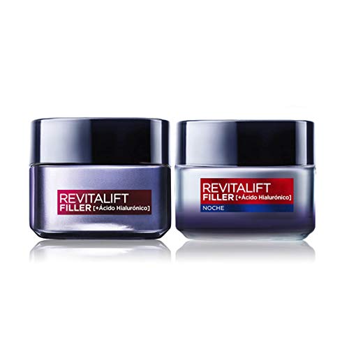 L'Oréal Paris, Set de Crema de Día + Crema de Noche, con Ácido Hialurónico Revitalift Filler, Set de Cremas Faciales Rellenadoras y Antiarrugas, 50 ml Cada Una