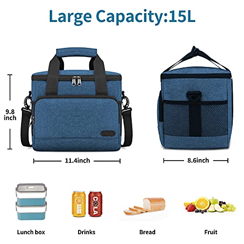 Lubardy 15L Bolsa Isotermica Nevera Portatil Bolsa Termica Porta Alimentos Bolsa Nevera Pequeña para Camping Comida Playa Almuerzo Azul