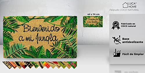 LucaHome - Felpudo Coco Natural 40x70 Antideslizante, Felpudo de Coco Bienvenido a mi Jungla, Felpudo Absorbente Entrada casa, Ideal para Exterior o Interior