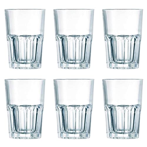 Luminarc - Set de 6 vasos"new america" con capacidad de 40 cl, de 8,5 cm de diámetro y 12 cm de alto. Pack de 6 vasos especiales para refresco, con base gruesa facetada. Vasos para hogar o hostelería