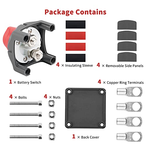 LUNEKUCK Interruptor de Bateria 12V 24V 48V Kit Interruptor de Apagado Automático de Batería Automóvil Aislador de Bateria Universal 300A Impermeable para Coche Camión Moto Barco Vehículo Marino