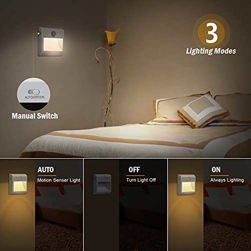 Luz Nocturna con Sensor de Movimiento, 2 Piezas Luz de Noche Infantil LED con 3 Modos y Imán Incorporado, Luz Armario Pilas para Armario, Dormitorio, Escalera, Pasillo, Cocina, Baño, Blanca Cálida