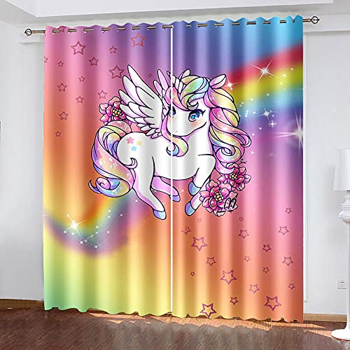 LWXBJX Cortinas Salon Cortinas Habitacion Niño Cortina Opaca - Arcoiris estrellas caballo - Impresión 3D Aislantes de Frío y Calor 90% Opacas Cortinas - 200 x 160 cm - Salon Cocina Habitacion Niño Mod