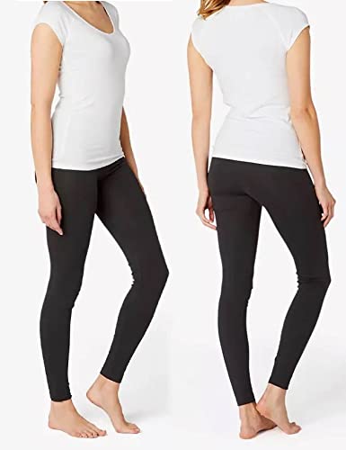 MAGIC SELECT Legging básico de algodón Largo, Malla elástica de Deporte para Mujer (Negro M)