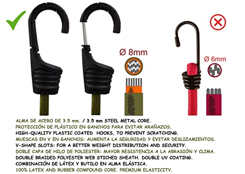 MAGMA Pack 12 Pulpos Elásticos Transporte | Tensor Cuerda Elástica para Coche, Moto, Bici, Camping, Portabicicletas, Remolques, Toldos y Lonas | Ganchos de Acero Protegido, Incluye Bolsa | Negro 45cm