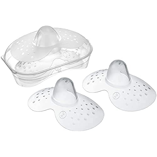 MAM Pezonera Talla 2 E105 - Pezoneras de Silicona extrasuave (2 unidades), protector de pezones para lactancia con caja de autoesterilización, desde 0 meses - Transparente/Blanco