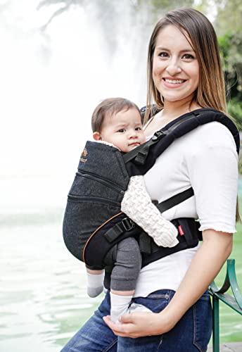 manduca XT Portabebe > Uno para Todos < Mochila Ergonomica Portabebe, Asiento Ajustable, 3 Posiciones, Algodón Orgánico, se Adapta a Recien Nacidos y Ninos Pequenos (XT Cotton, denimblack-toffee)