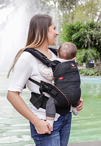 manduca XT Portabebe > Uno para Todos < Mochila Ergonomica Portabebe, Asiento Ajustable, 3 Posiciones, Algodón Orgánico, se Adapta a Recien Nacidos y Ninos Pequenos (XT Cotton, denimblack-toffee)