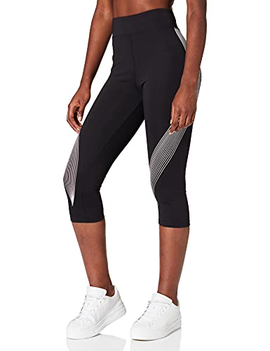 Marca Amazon - AURIQUE Mallas de Deporte Capri Estampadas Mujer, Negro (Black/White), 44, Label:XL