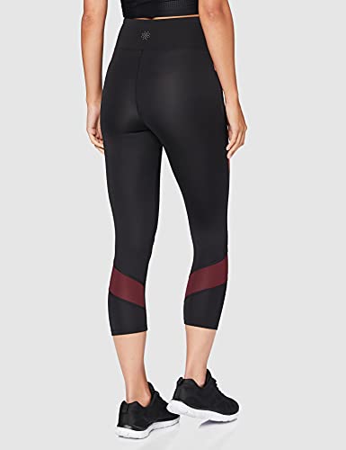 Marca Amazon - AURIQUE Mallas de Deporte Cortas Mujer, Negro (Black/Floral Print), 36, Label:XS