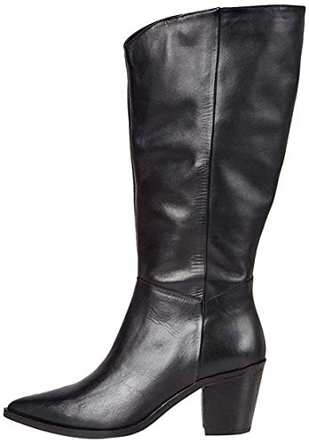 Marca Amazon - find. Knee High Pull On Leather Western Botas Altas, Negro Black, 39 EU