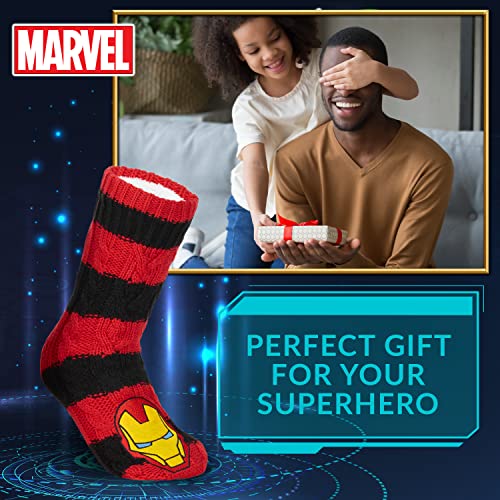 Marvel Calcetines Hombre Divertidos de Andar por Casa Antideslizantes de Thor Groot Iron Man Thanos Black Panther Deadpool Capitán América(Rojo/Negro)