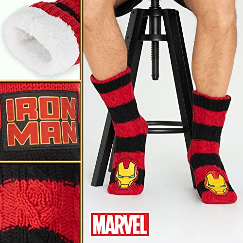 Marvel Calcetines Hombre Divertidos de Andar por Casa Antideslizantes de Thor Groot Iron Man Thanos Black Panther Deadpool Capitán América(Rojo/Negro)