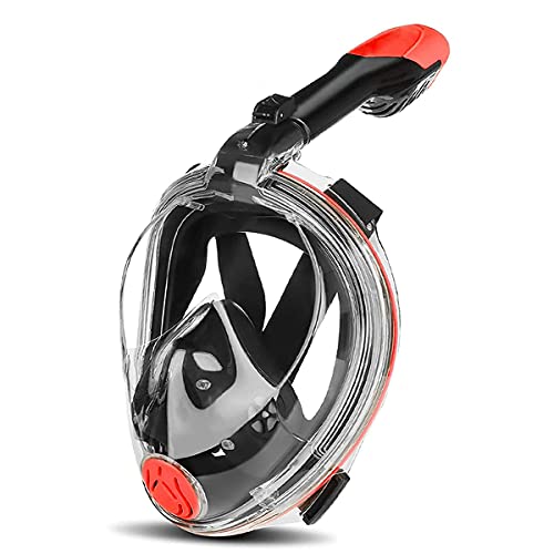 Máscara de Buceo Segura para CO2, 180° Máscara de Snorkel Doble Vía Aérea Panorámica, Anti-Fugas Gafas Buceo de Cara Completa para Adultos y niños,Apoyo Camara Deportiva (Negro)