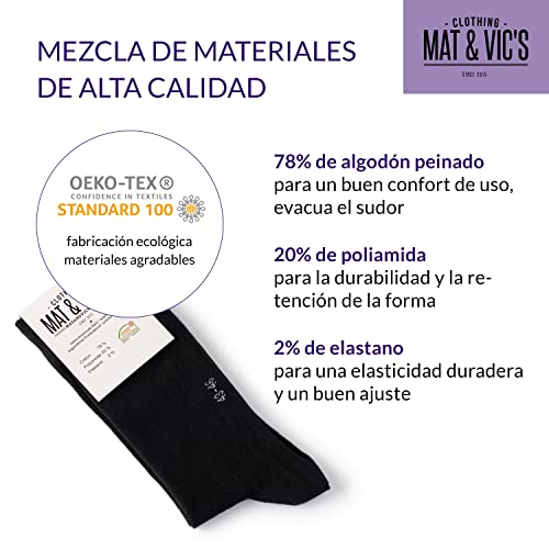 Mat & Vic’s Calcetines Clásicos de Vestir para Hombre y Mujer, Algodón, Certificado Oeko-Tex 100, cómodos (10 pares, Trend Colors amarillo naranja verde turquesa azul navy, UK 12-15 / EU 47-50)