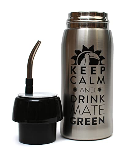 Mate Green Yerbomos 4.0 Black 580 ML for Yerba Mate Tee 580 ML, un accesorio portátil para Yerba Mate, funciona como un termo con una botella de agua y mantiene el agua, color plateado y negro, 13308