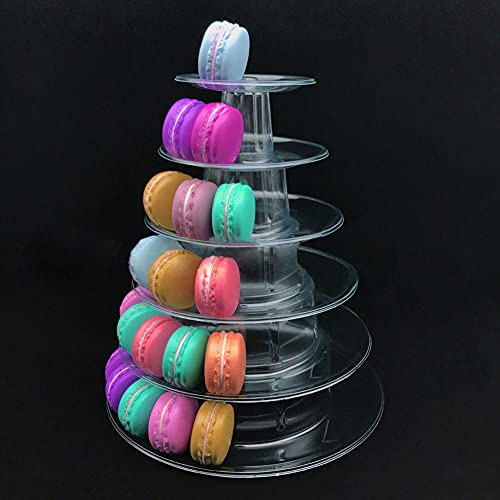 Matedepreso Macaron - Expositor de 6 niveles, redondo, macarón, torre de postres para fiestas de cumpleaños, bodas, tiendas de pasteles, borde liso