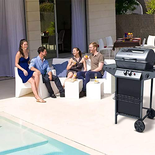 Mediawave Store – Barbacoa de gas de piedra volcánica SG G2083G Hornillo y parrilla cromada 2,9 kW, barbacoa para casa y jardín, barbacoa Grill BBQ con ruedas