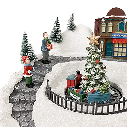 Mediawave Store - Pueblo navideño con paisaje nevado, Móvil con luces sonoras y movimiento, escenario navideño, pueblo de Navidad con casas puentes de árboles de nieve, decoración.