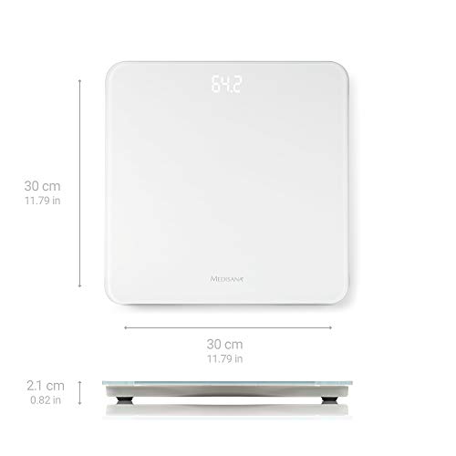 Medisana PS 435 báscula de baño digital hasta 180 kg - báscula de baño con superficie de vidrio y pantalla LED invisible