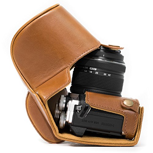 MegaGear MG369 Olympus OM-D E-M10 Mark II, E-M10 (14-42mm) Estuche Ever Ready, Funda de cuero, de pronto uso, con correa - Marrón Claro