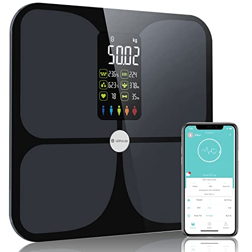 Mejor Bascula Inteligente Lescale,Bascula Grasa Corporal y Muscular,Báscula Digital,Peso Digital Baño,Balanza Peso Corporal,Bascula de Baño Inteligente,Bascula Baño Bluetooth,15 Métricas,ITO,kg/lb,APP