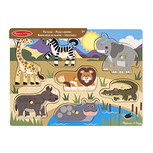 Melissa & Doug- Safari Peg Juego Puzzle con 7 Piezas, Multicolor (19054)