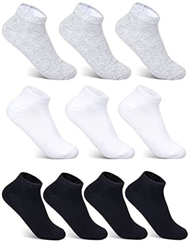 MELLIEX 10 Pares Calcetines Deporte Hombre Calcetines Algodon Cortos Verano Calcetines Tobilleros Finos Transpirable Medias Bajas para Running Maratón Fitness, Blanco, Negro, Gris