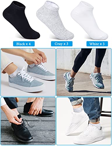 MELLIEX 10 Pares Calcetines Deporte Hombre Calcetines Algodon Cortos Verano Calcetines Tobilleros Finos Transpirable Medias Bajas para Running Maratón Fitness, Blanco, Negro, Gris