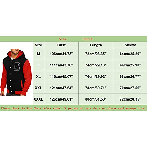 Men's Winter Soft Coat Casual Loose Color Matching Single-breasted Baseball Uniform Coats Hooded Jacket Coat men coats desinger (Red, XXL)